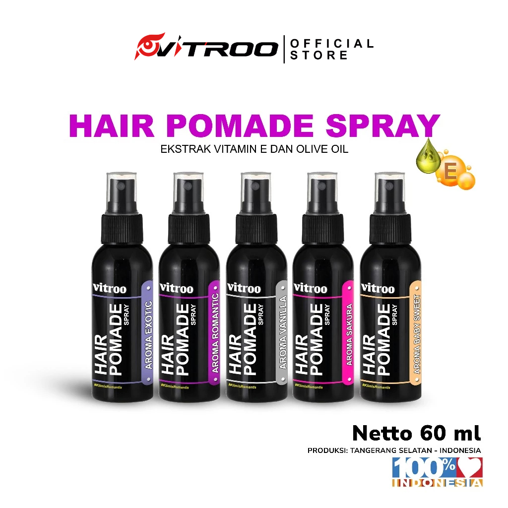 Vitroo Hair Pomade Spray Pomed Rambut Semprot Waterbase Minyak Rambut Pria Hair Styling Natural FREE