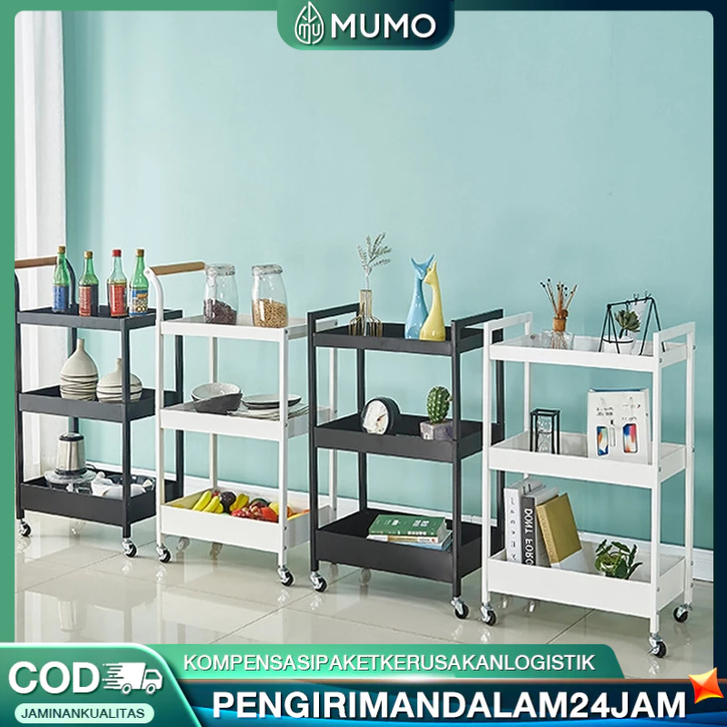 Rak Dapur Stainless Rak Troli Susun Serbaguna Rak Roda Rak Salon Rak Penyimpanan Dapur