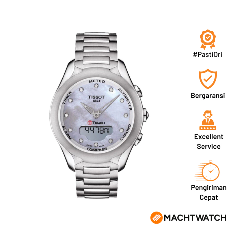 Jam Tangan Wanita TISSOT T-Touch T075.220.11.106.00 Expert Solar Mother of Pearl Dial Stainless Stee