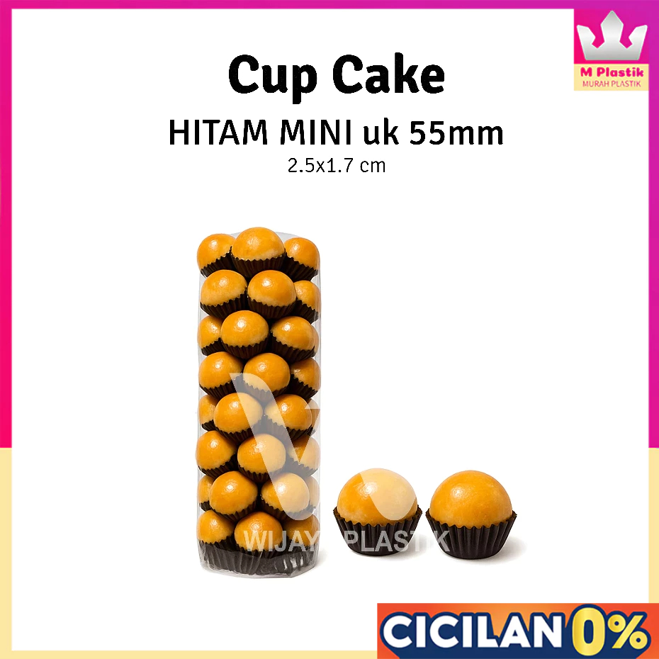 Cup Cake Mini (55mm) Hitam --- 1000 pcs @PACK | alas kue roti liner kecil 55 mm kertas baking roti c