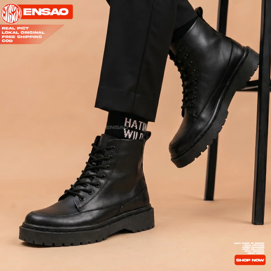 Sepatu Boots Tinggi Kulit Asli Pria