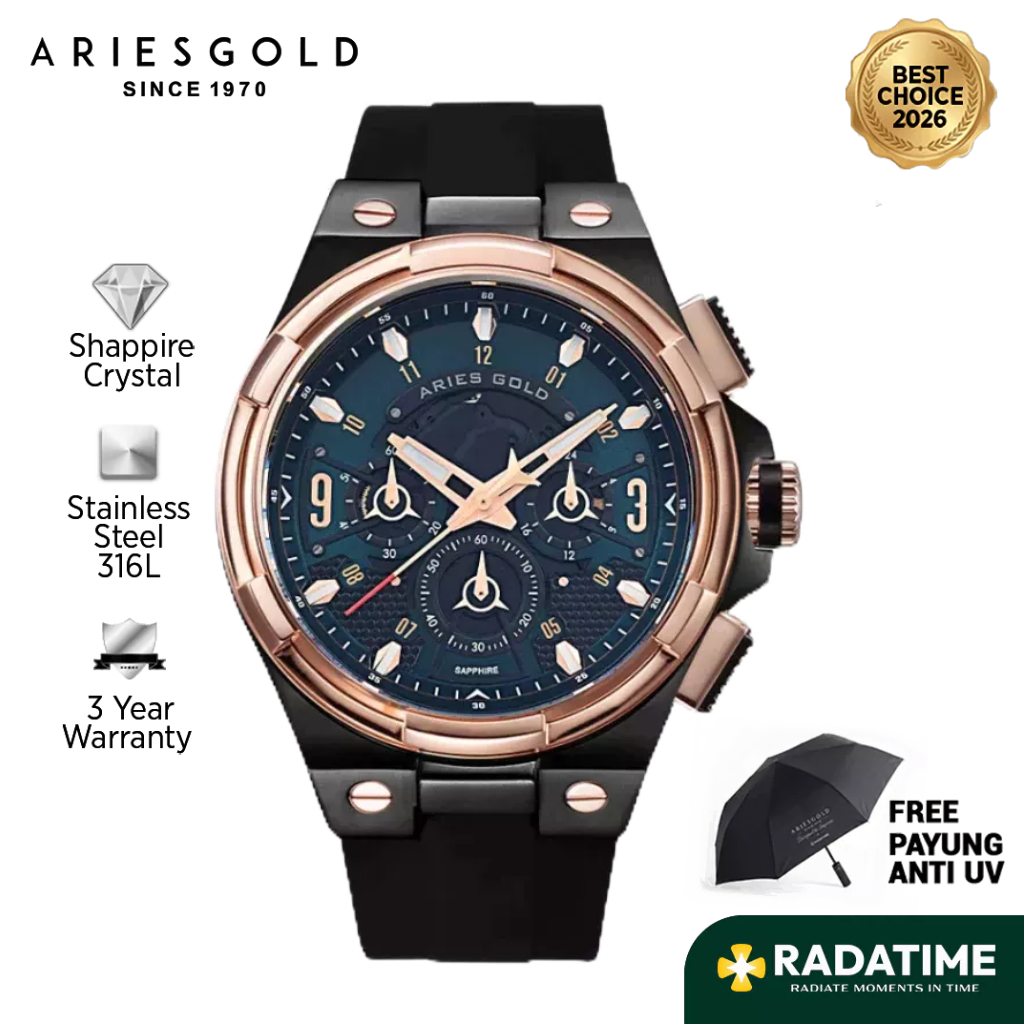 [Best Choice 2026-Sapphire Crystal] Aries Gold Pria Inspire G-7016-BKRG-BKGN 316L Stainless Steel 10