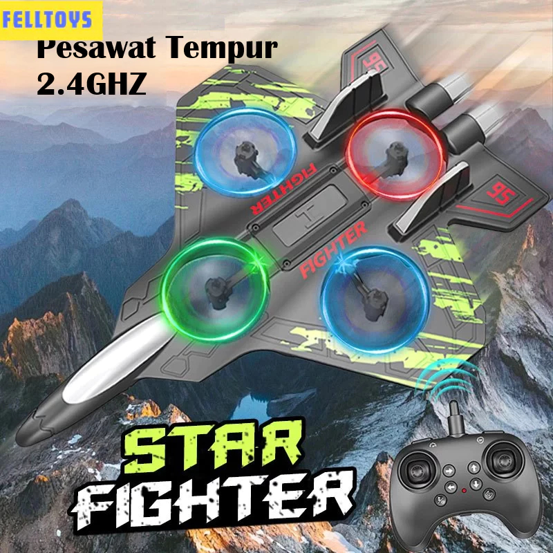 Mainan Pesawat Tempur Berputar 360° Stabil RC Pesawat Tempur dengan Giroskop LED Lampu Pesawat Terba