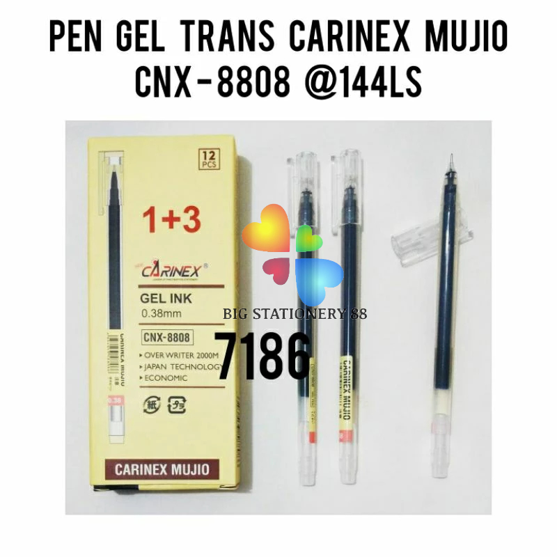

12 PCS - PEN GEL TRANSPARAN MUJIO HITAM
