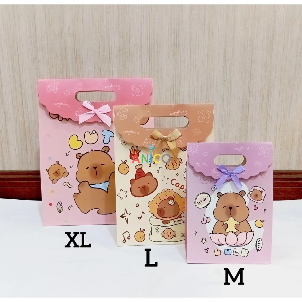 

Paper Bag Tas kado Capybara/ tas hadiah CapyBara/ paperbag tutup Besar Sedang Kecil