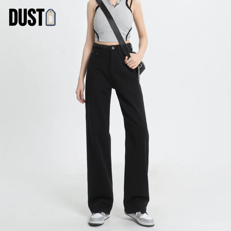 DUST Kulot Highwaist Jeans Loose Celana Panjang Jeans Wanita Import - hitam