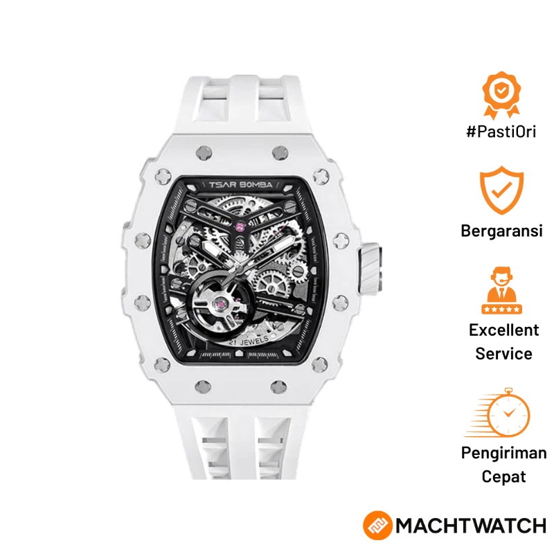 Jam Tangan Pria Tsar Bomba Elemental TB8208C-07 Automatic Ceramic Skeleton Dial White Rubber Strap