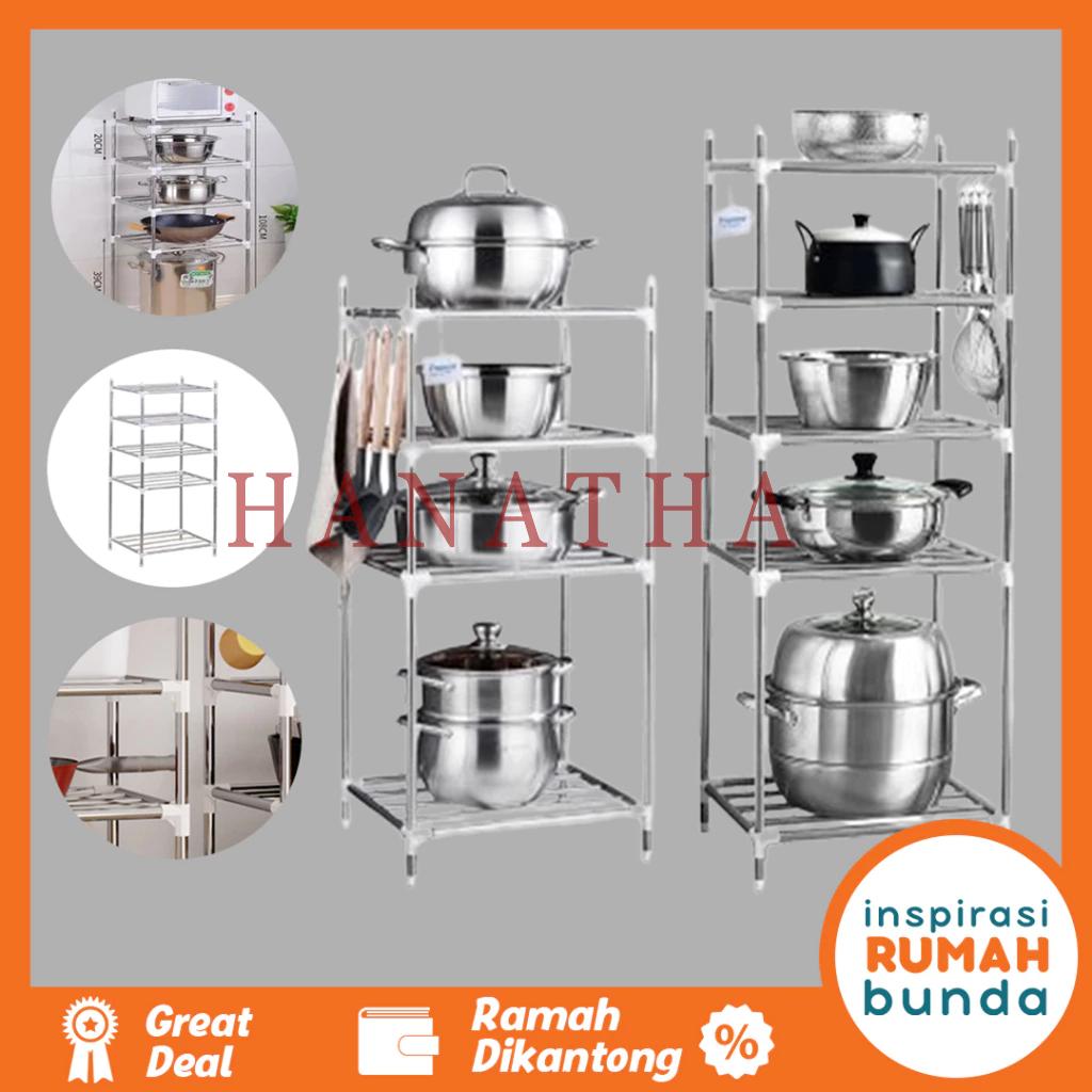 Rak Dapur Rak Panci Wajan Kuali Susun Besi Serbaguna Multifungsi Rak Panci Susun Tingkat Stainless 5