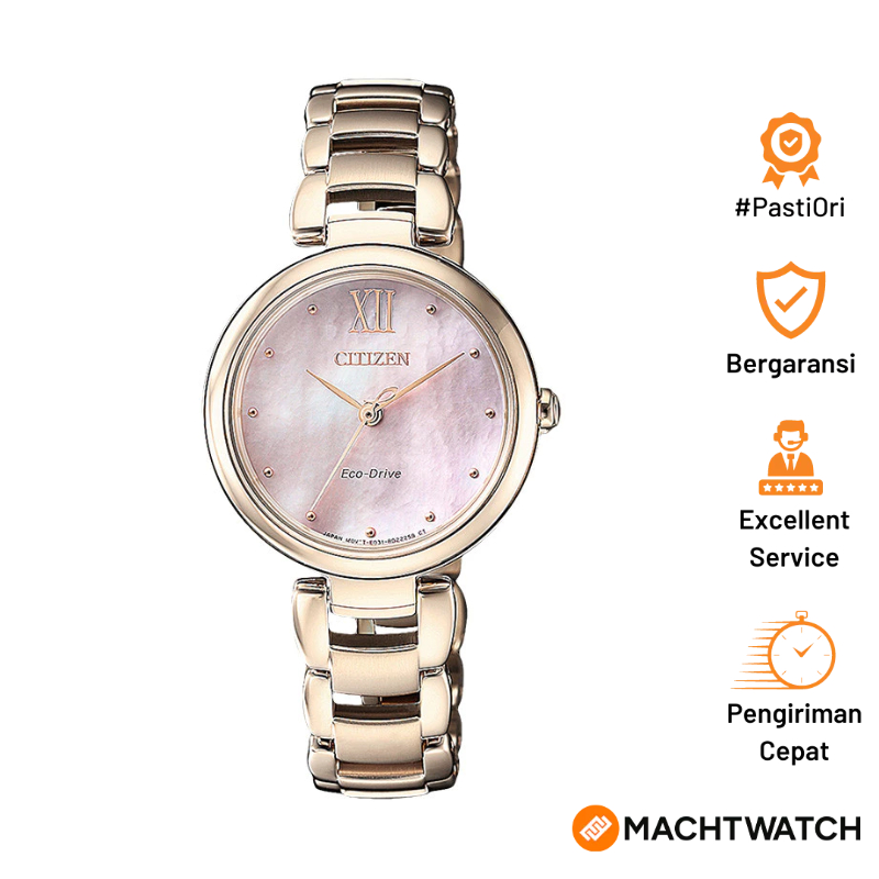 [PRJ] Jam Tangan Wanita Citizen EM0533-82Y Eco-Drive Ladies Pink Dial Gold Stainless Steel Strap