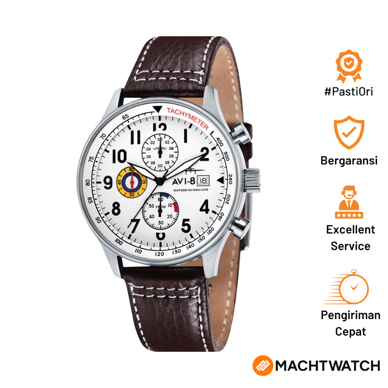 Jam Tangan Pria AVI-8 Hawker Hurricane AV-4011-01 White Dial Brown Leather Strap