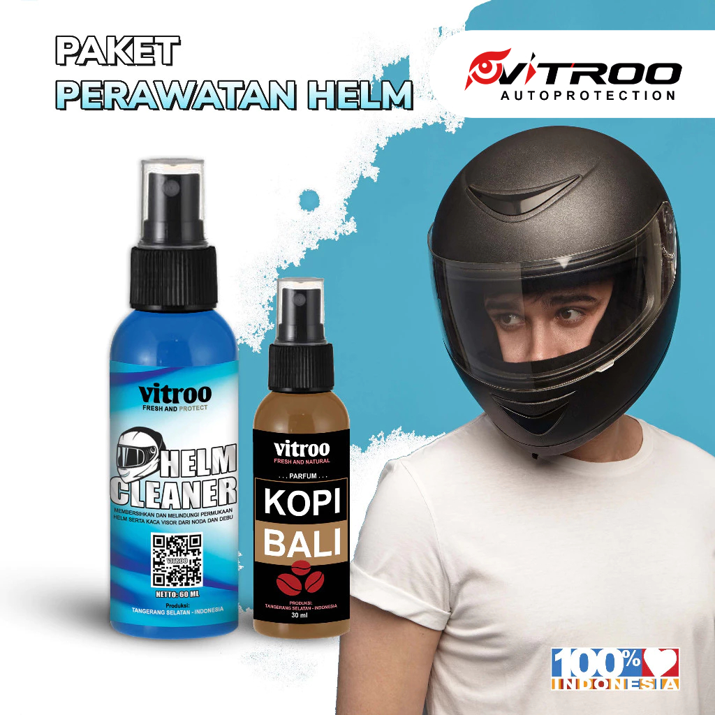 VITROO PAKET Pembersih dan Pewangi Helm Kopi Bali Helm Cleaner - Helm Parfum 2 in 1 Paket Perawatan 