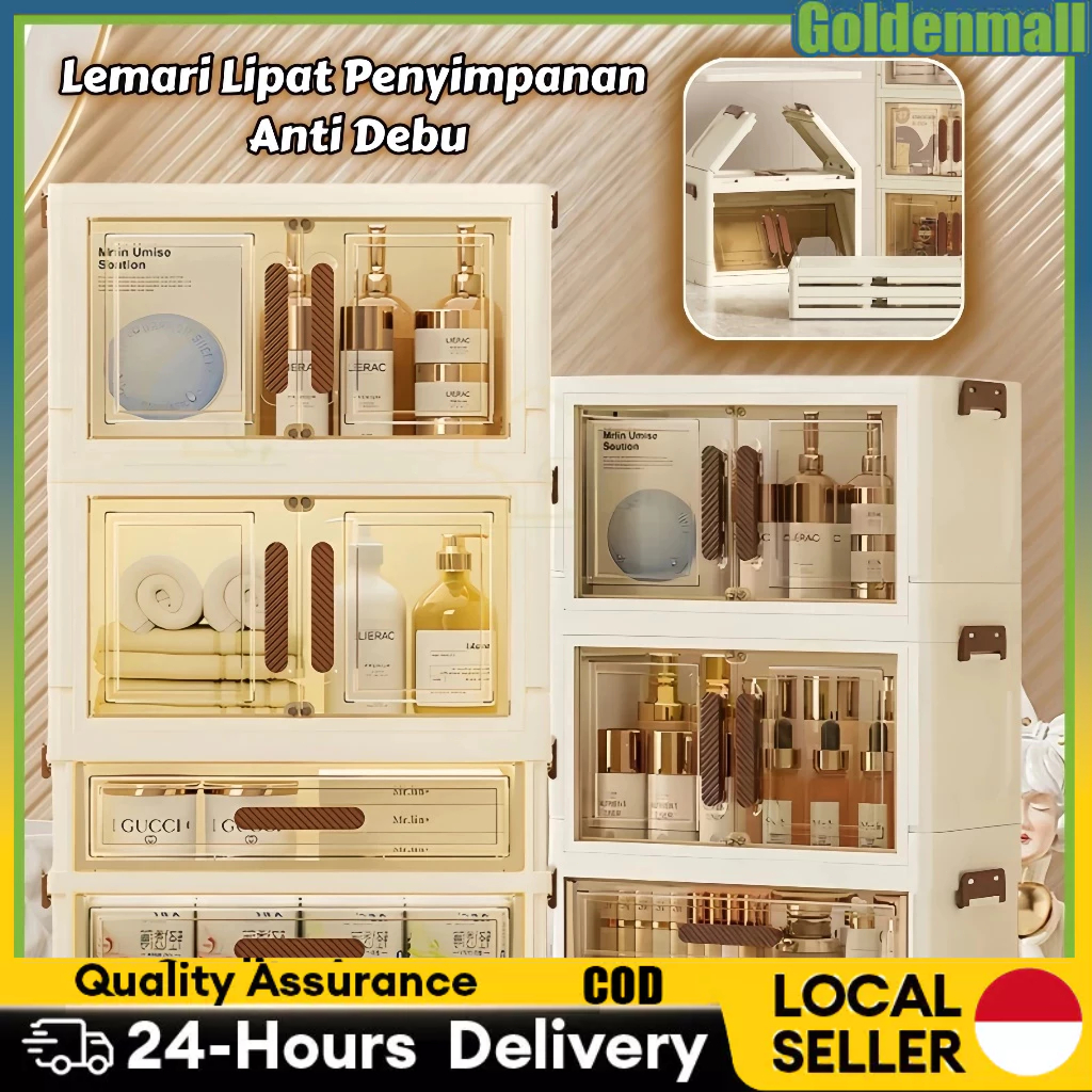 Kotak Makeup Desktop, Organizer Kosmetik Tahan Debu dengan Laci, Rak Masker & Skincare - Tempat Peny