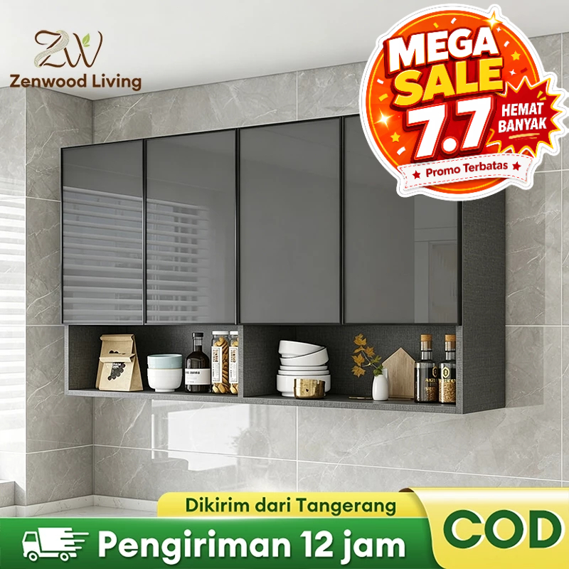 [Ready Stock] Kitchen Set Atas 4 Pintu Minimalis Lemari Gantung Dapur Aluminium Serbaguna Rak Dindin