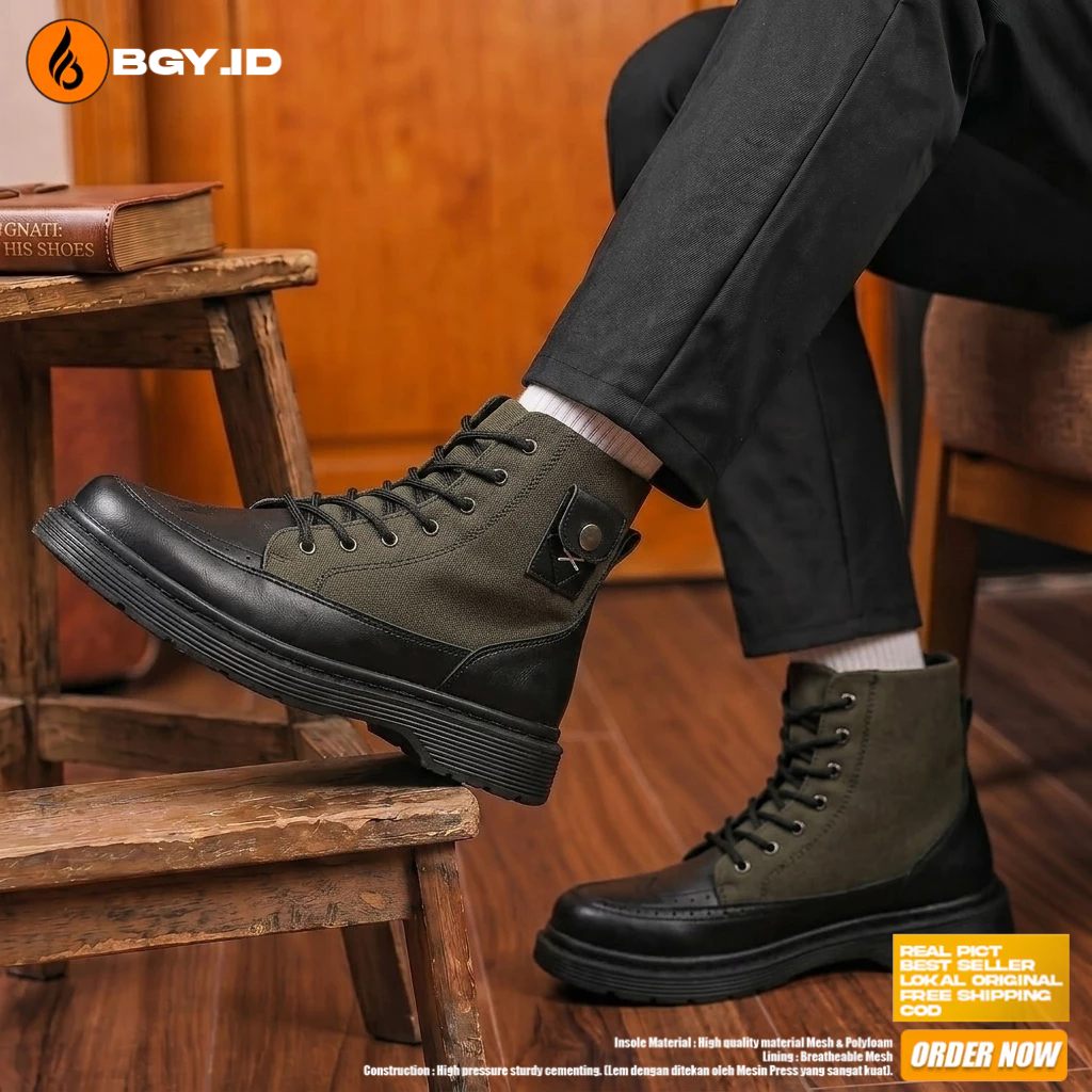 Sepatu Casual Boots High Kanvas Army Pria