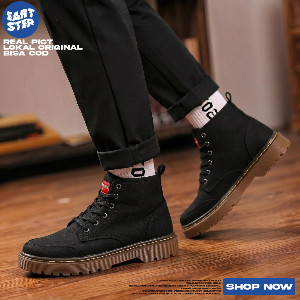 Sepatu Pantofel Hitam Docmart Boots Pria Sole Tinggi Kekinian