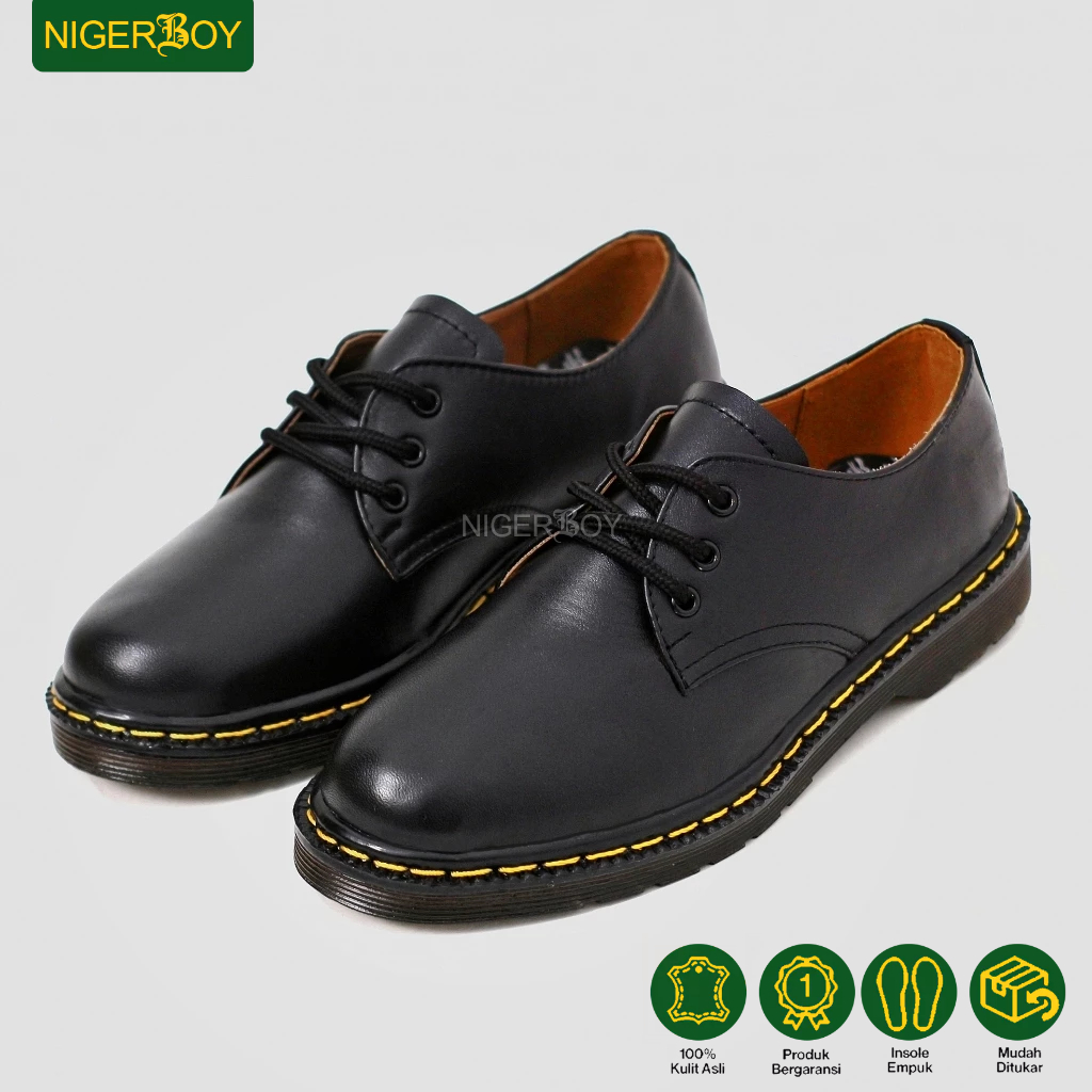 NIGERBOY Tama - Sepatu Docmart Pria Model Low Boots 3 Hole Kulit Original
