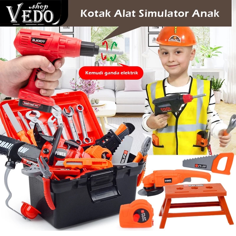 Mainan Toolbox Perkakas Insinyur Anak Mainan Perkakas Bor Listrik Obeng 68PCs Mainan Alat Perkakas