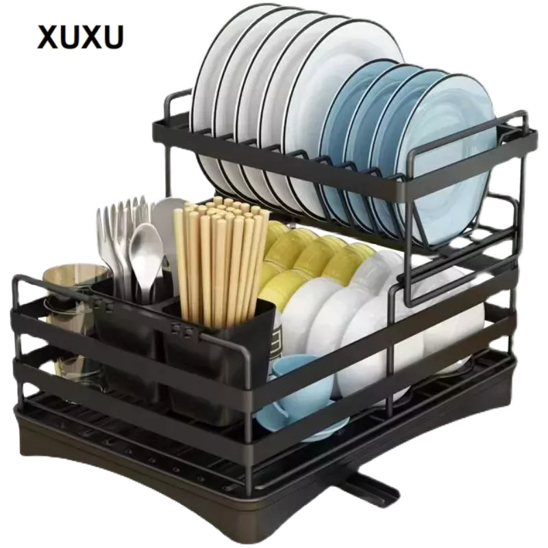 XUXU Rak Piring Stainless Steel Rak Cuci Piring Penyimpanan Dapur Stainless Steel Dish Rak Cuci Piri