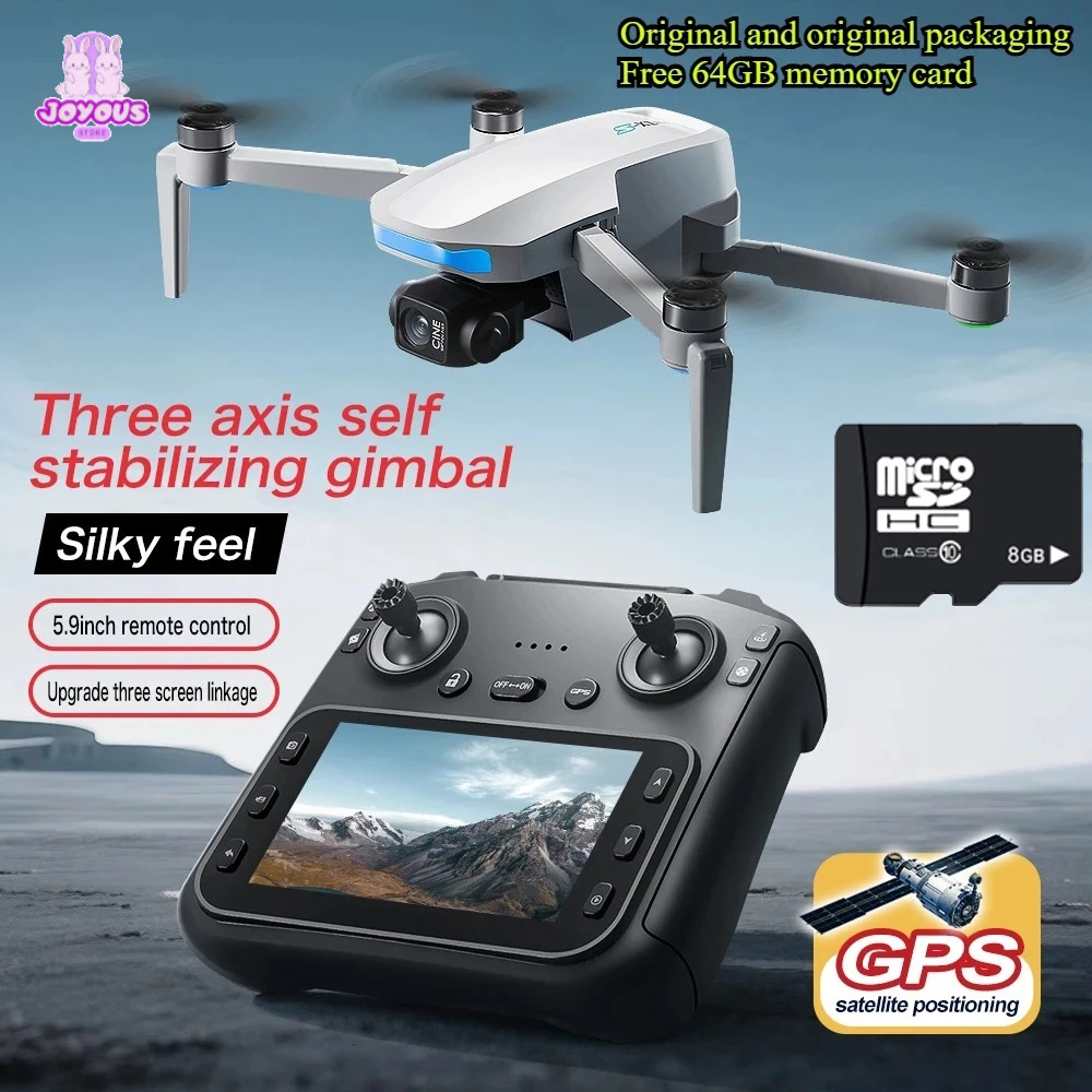 Drone S-X1 dengan Gimbal 3-Axis Drone GPS Brushless Motor 4K HD WIFI Layar 5.6 Inci Besar Kamera Jer