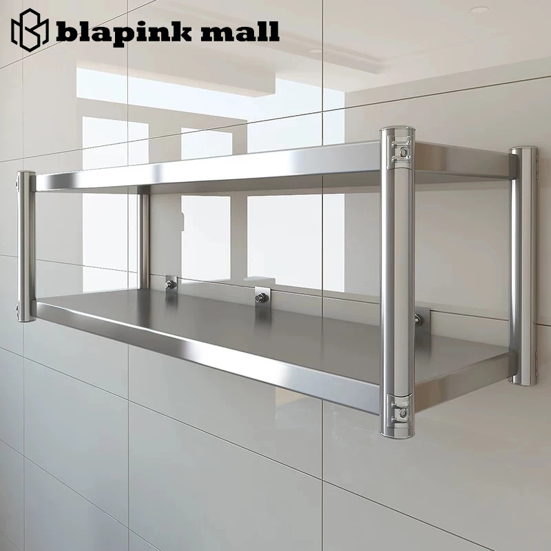 Rak Dinding Dapur Serbaguna Rak Oven Microwave Stainless Steel Rak Bumbu Dapur Dinding 3Susun