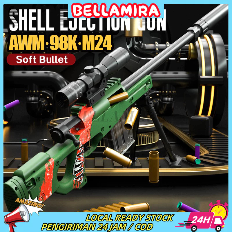 【READY】AWM/98K/Barrett Sniper Gun Shell Throwing Simulation Large AWM Soft Bullet Pistol Mainan Chil