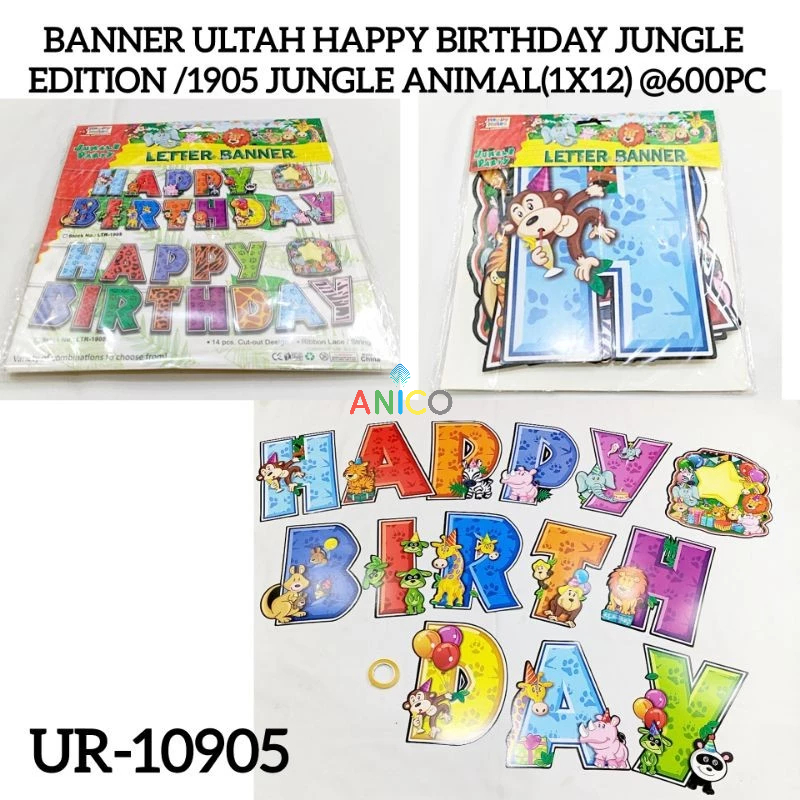 BANNER ULTAH HAPPY BIRTHDAY JUNGLE ANIMAL EDITION