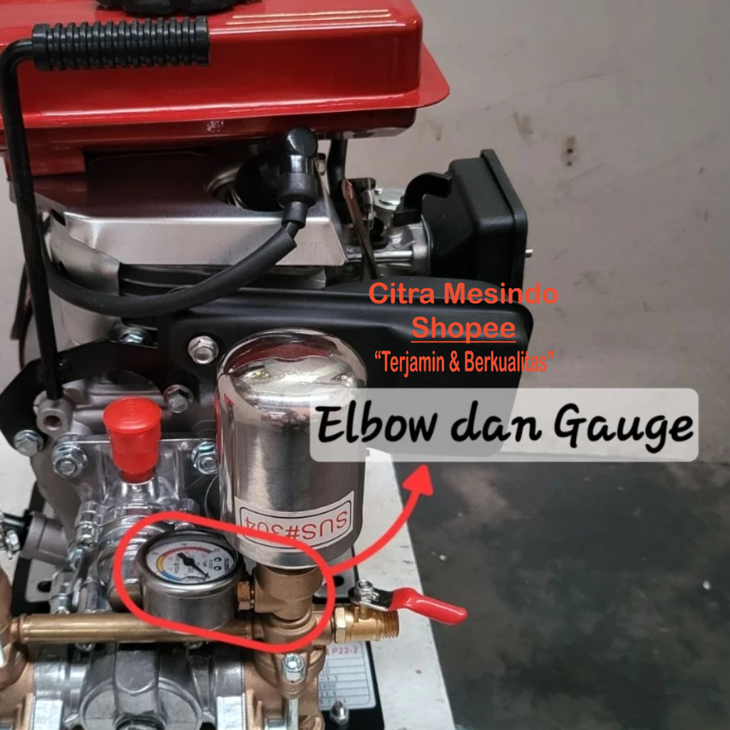 Sparepart / Sukucadang Mesin Sprayer P150 Yamamoto Elbow Kuningan Dan Pressure Gauge Set Komplit