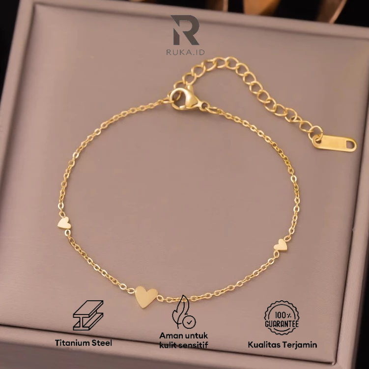 RUKA Gelang Hati Wanita Titanium Anti Karat Berbentuk Cinta Perhiasan Sederhana Siswa Desain Ceruk P