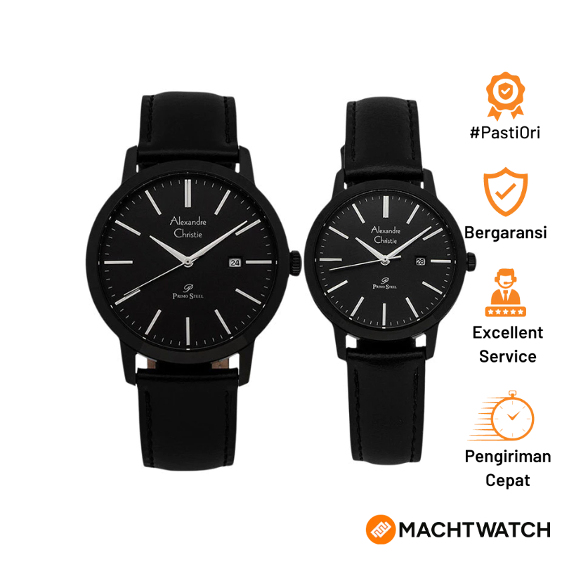 Jam Tangan Couple Alexandre Christie Primo Steel AC 1007 LIPBA ACF-1007 AC 1007 AC1007 Couple Black 