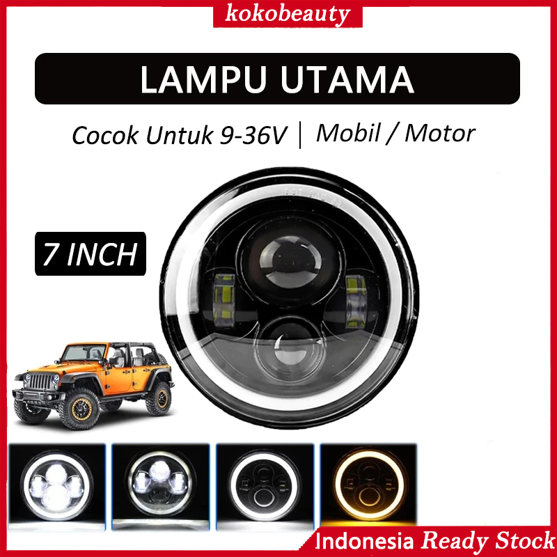 【COD】Lampu LED 7 inch 4 Mata Lensa 2 Warna High/Low / Lampu Utama Mobil 7 Inch Projie Plus 4 LED Dip