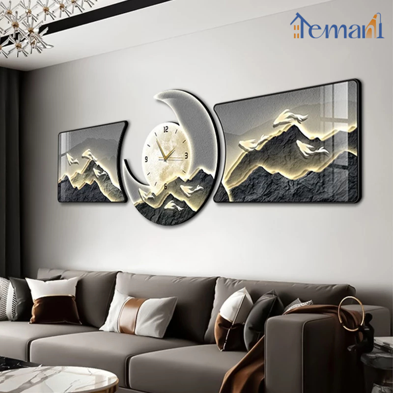 【180*40cm】Jam Hiasan Dinding Ruang Tamu Besar Jam Dinding Aesthetic Lukisan Krystal Porselin Wall De