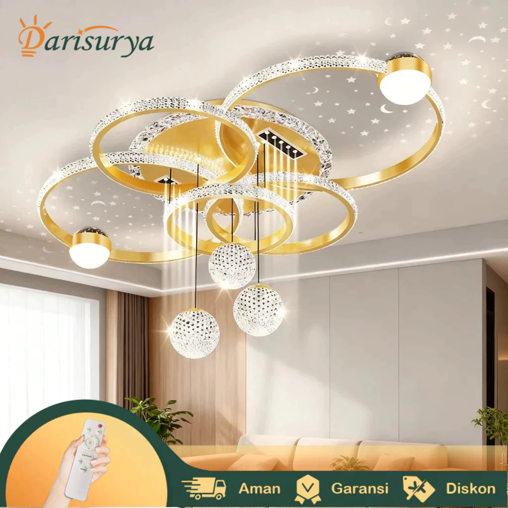 Lampu Gantung Ruang Tamu Minimalis Emas Mewah Remote Control Lampu Gantung Lampu Hias Lampu