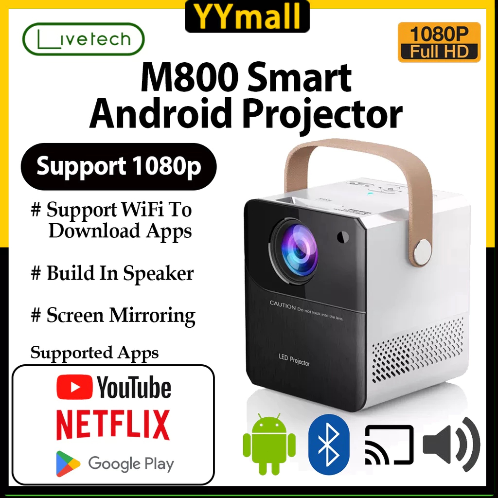 proyektor mini HD Smart Ram 1gb Rom 32gb 8000 Lumens Projector 1024P & 4K With WiFi & Bluetooth 150 