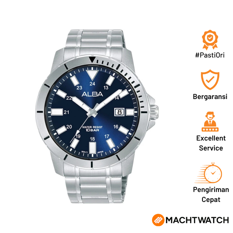 Jam Tangan Pria Alba Active AS9R97X1 Men Blue Dial Stainless Steel Strap