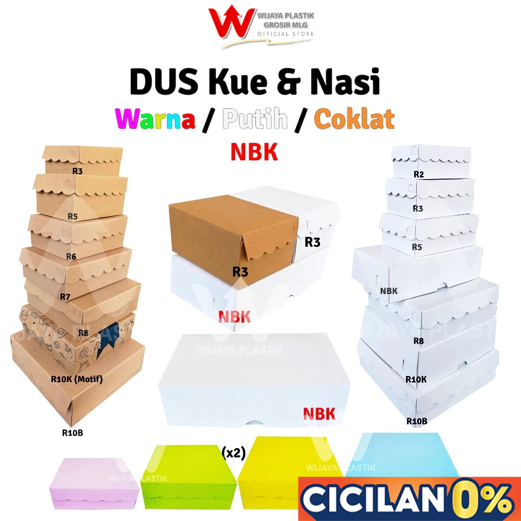 [50Pcs] Dus Kue ( NBK ) Warna / Putih / Coklat --- 50 pcs @1/2 PACK | Duplex & Kraft karton polos ka