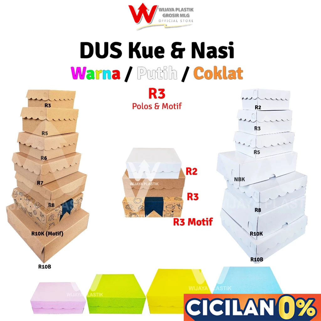 [50Pcs] Dus Kue ( R3 ) Warna / Putih / Coklat --- 50 pcs @1/2 PACK | Duplex & Kraft karton polos mot