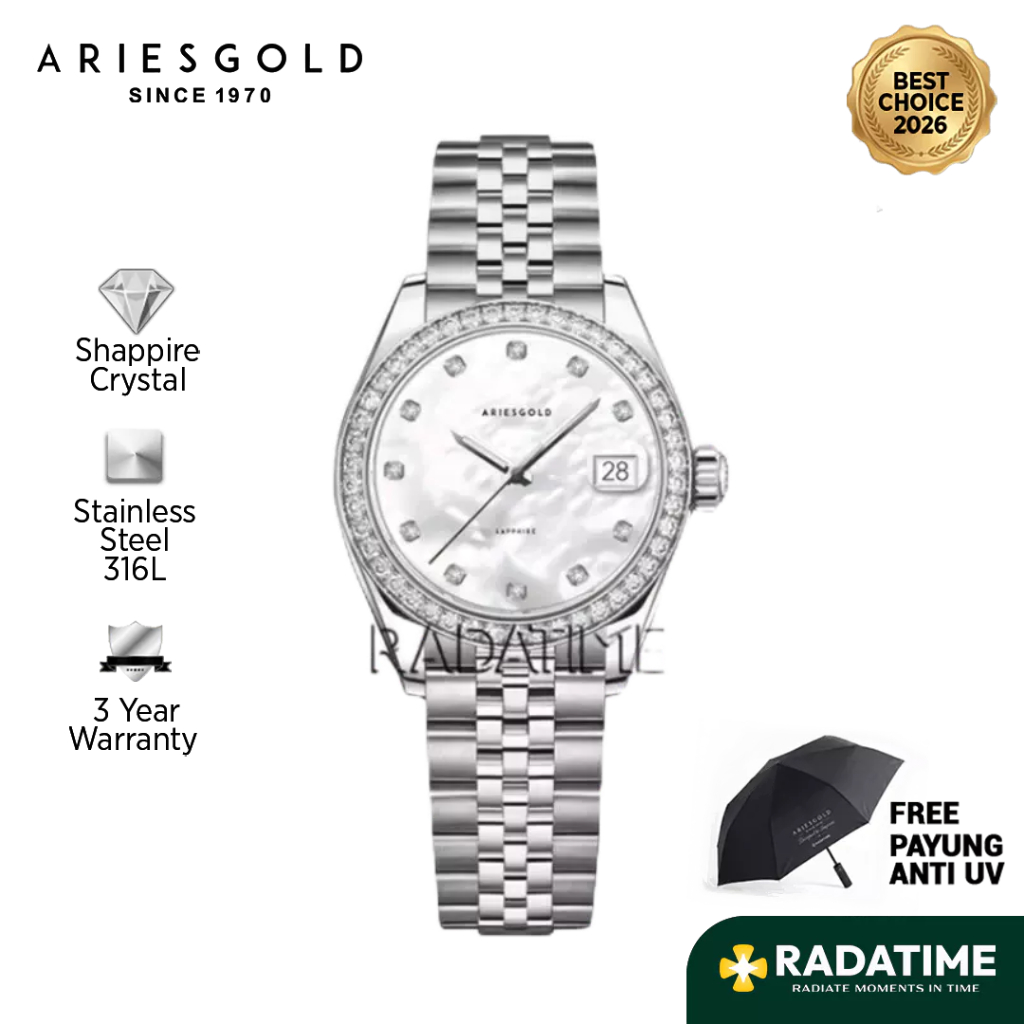 [Best Choice 2026-Sapphire Crystal] Aries Gold Wanita Heritage L-1070-S-MP 316L Stainless Steel 100%