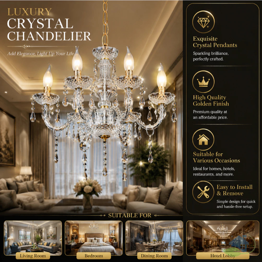 Lampu Gantung Kristal Akrilik 6/8/8+4 Bohlam LED Mewah Minimalis Modern Lampu Hias Dekorasi Rumah Ru