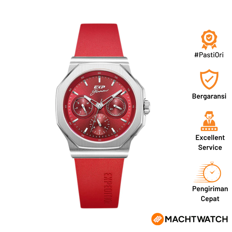 Jam Tangan Wanita Expedition Ladies E 6816 BF RSSRE Glamour Red Dial Red Rubber Strap