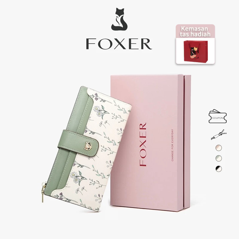 FOXER Dompet Wanita Dompet Panjang Wanita Dompet Zipper Dompet Koin Bunga