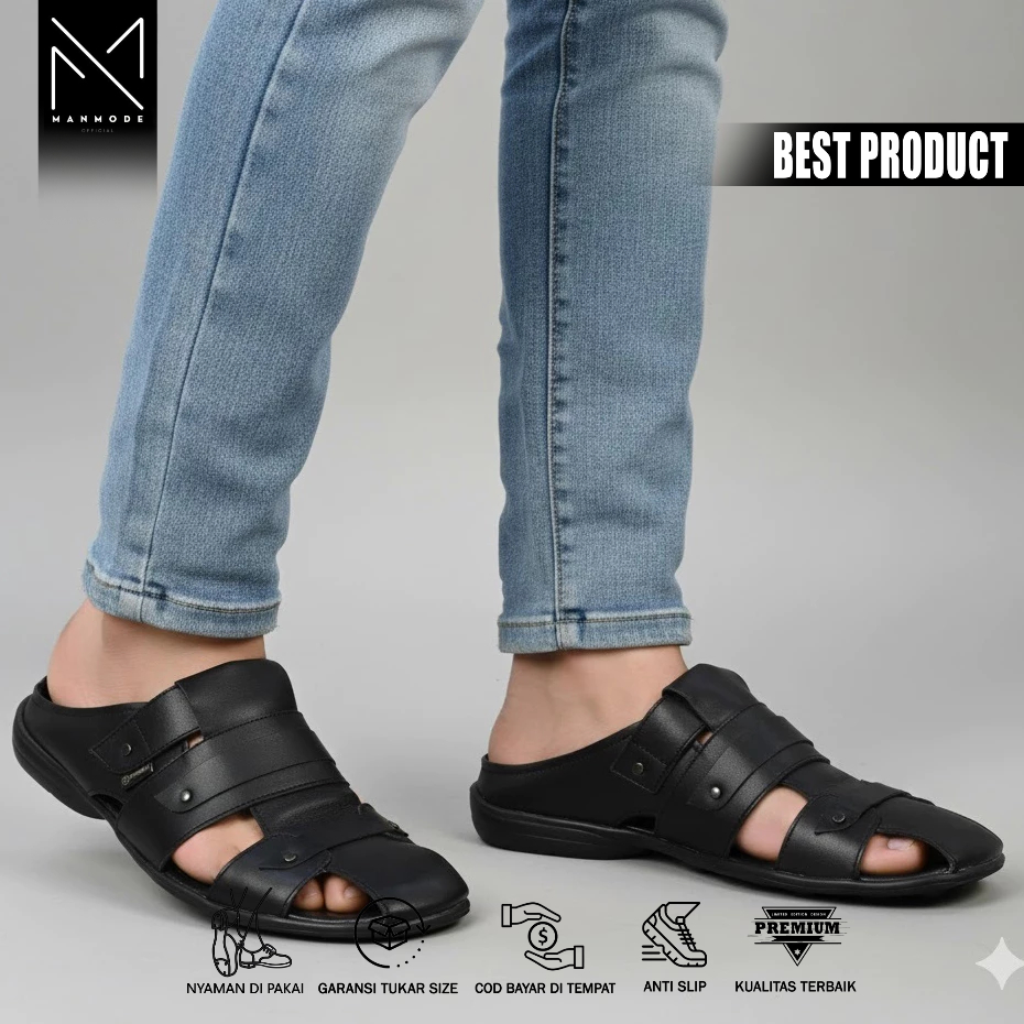 Sepatu Sandal Kulit Asli Pria Sole Karet Anti Slip Ukuran 38-44 - BST