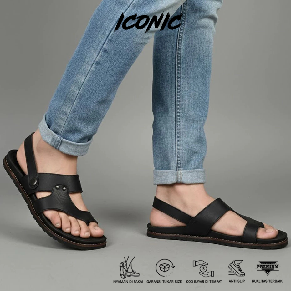 Sandal kulit asli pria kasual kekinian ukuran 39-44 - RIOT TEVEZ