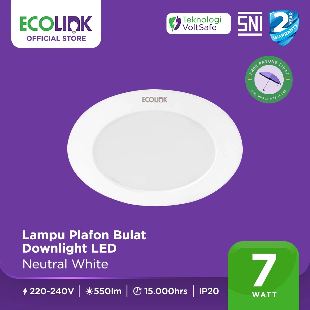Ecolink Lampu Plafon Bulat Downlight LED 7W Putih Natural