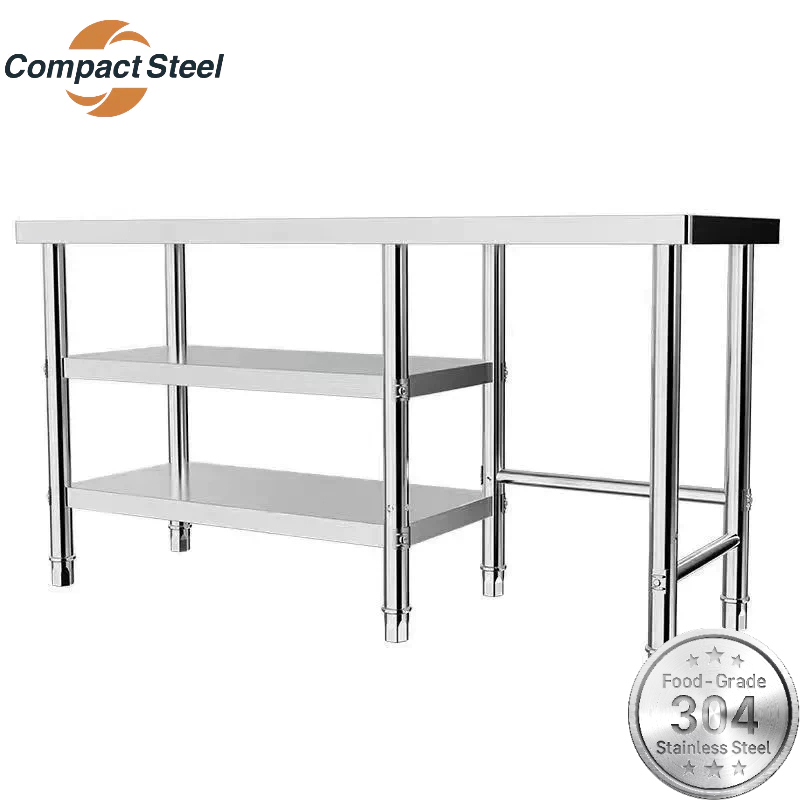 Compact Steel Meja Kompor Stainless Steel Meja kompor 2 tungku Rak dapur Minimalis Serbaguna