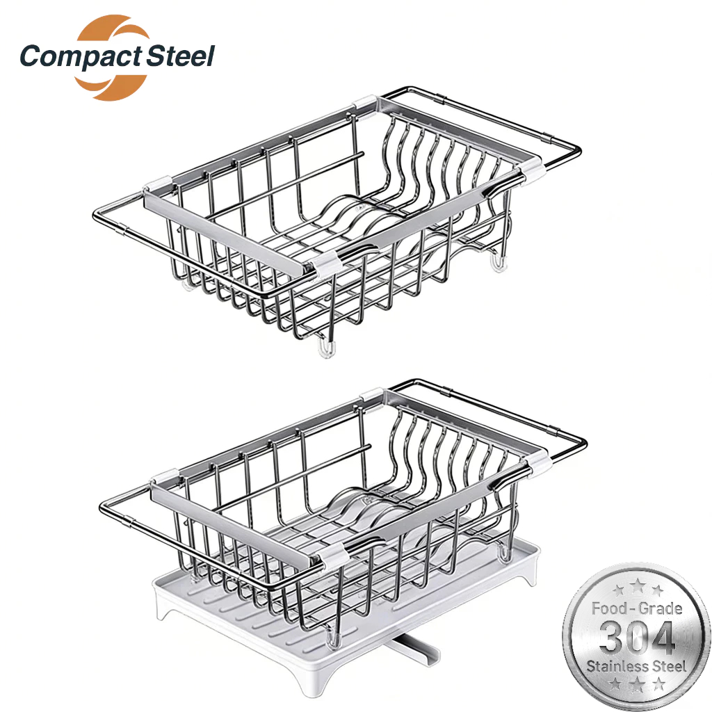 Compact Steel SUS 304 Rak Piring Wastafel Multifungsi Rak Cuci Piring Stainless Steel Rak Pengering 