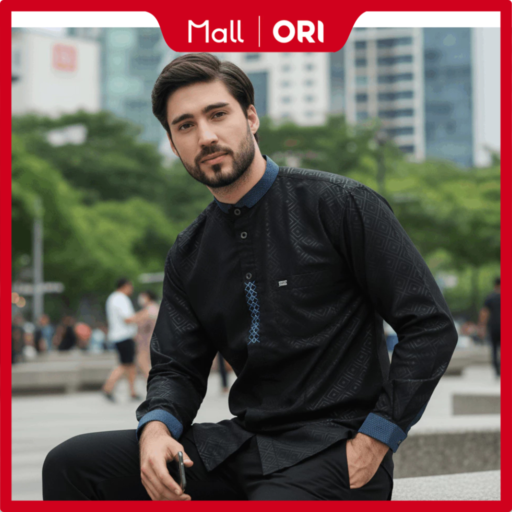 PRESIDENT – Baju Koko Muslim Hitam Polos AL KATIRI – Baju Taqwa Pria Friday Edition Rapi Elegan
