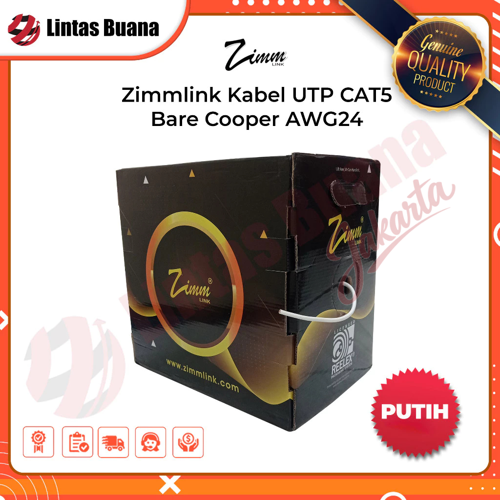 Zimmlink Kabel UTP CAT5   AWG24 FULL COPPER/Tembaga Murni