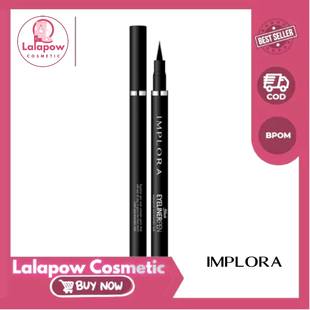 Lalapow Cosmetic - Implora Eyeliner Pen 1.7g BPOM Waterproof Warna Hitam Intens Awet Seharian