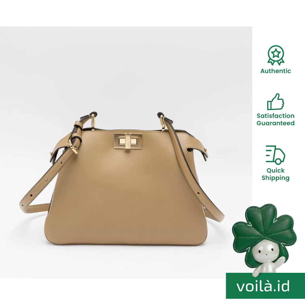 Peekaboo Soft Small Leather Shoulder Bag Cappuccino
