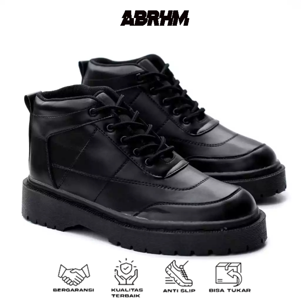 ABRHM Sepatu Boots Pria Fullhitam Hak Tinggi Kerja Pria
